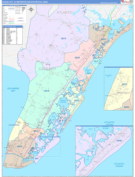 Ocean City Metro Area Wall Map Color Cast Style